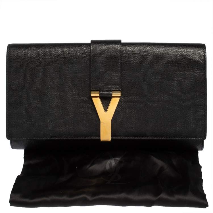 Pre Owned Yves Saint Laurent Black Leather Y-Ligne Clutch