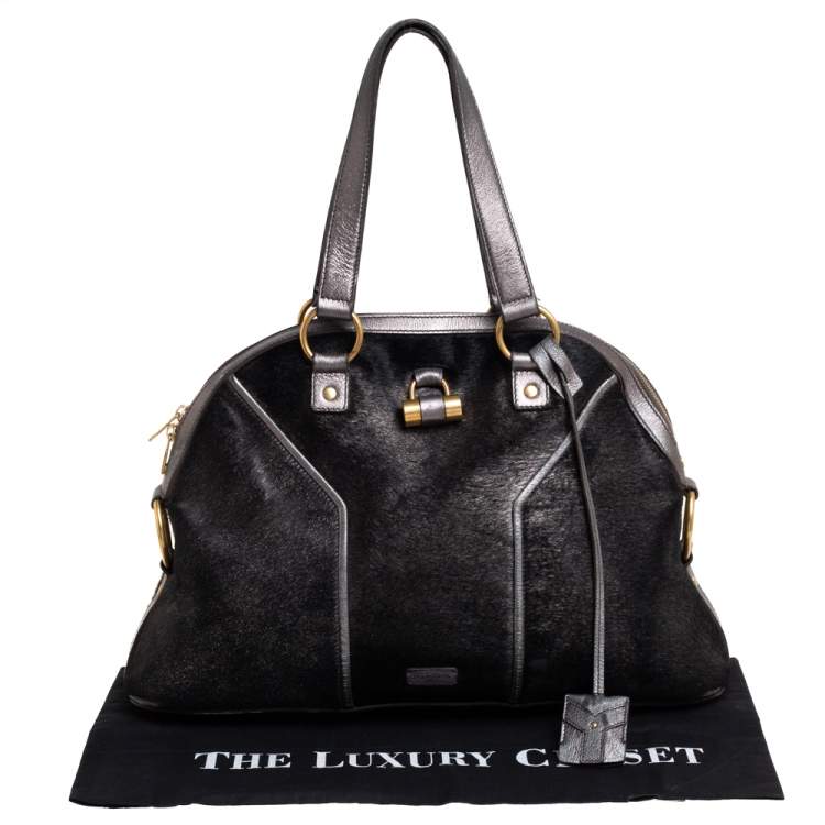 Pre Owned Yves Saint Laurent Black/Grey Calf Hair and Leather Large Muse Satchel