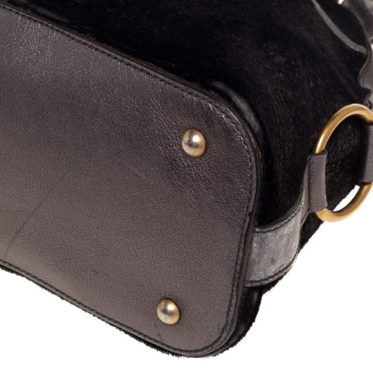 Pre Owned Yves Saint Laurent Black/Grey Calf Hair and Leather Large Muse Satchel
