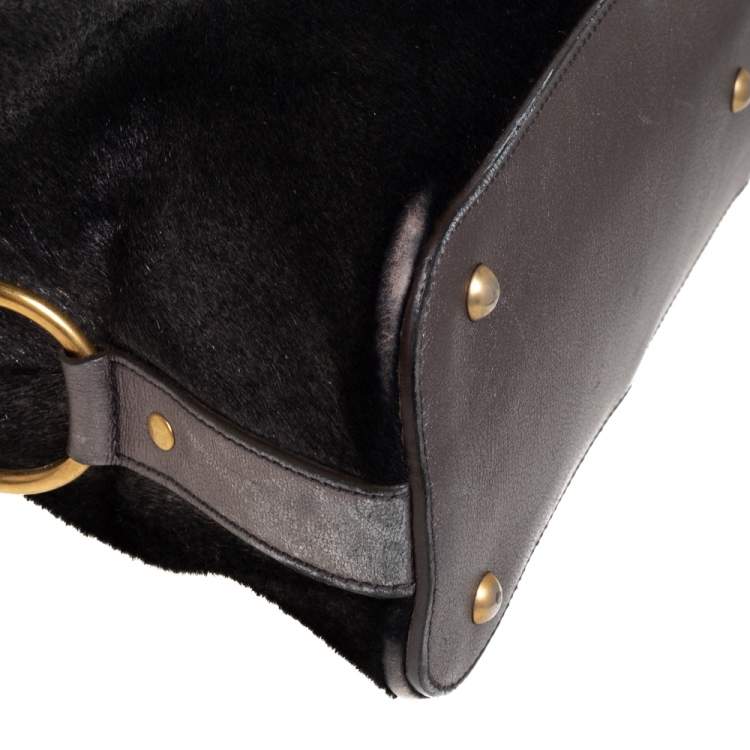 Pre Owned Yves Saint Laurent Black/Grey Calf Hair and Leather Large Muse Satchel