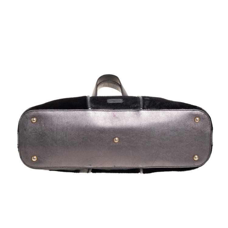 Pre Owned Yves Saint Laurent Black/Grey Calf Hair and Leather Large Muse Satchel