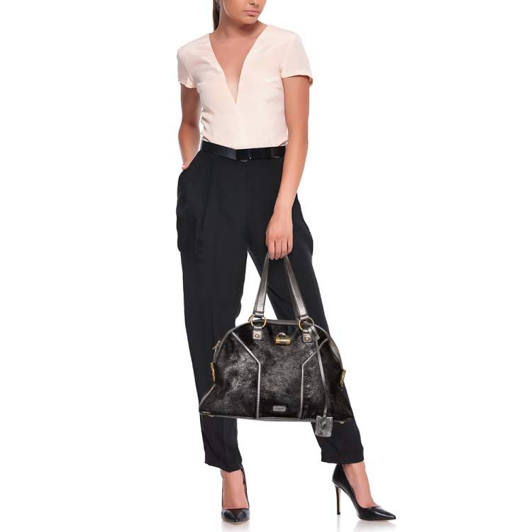 Pre Owned Yves Saint Laurent Black/Grey Calf Hair and Leather Large Muse Satchel