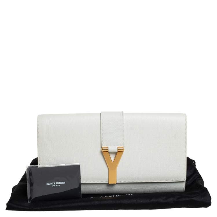 Pre Owned Saint Laurent White Leather Y-Ligne Clutch