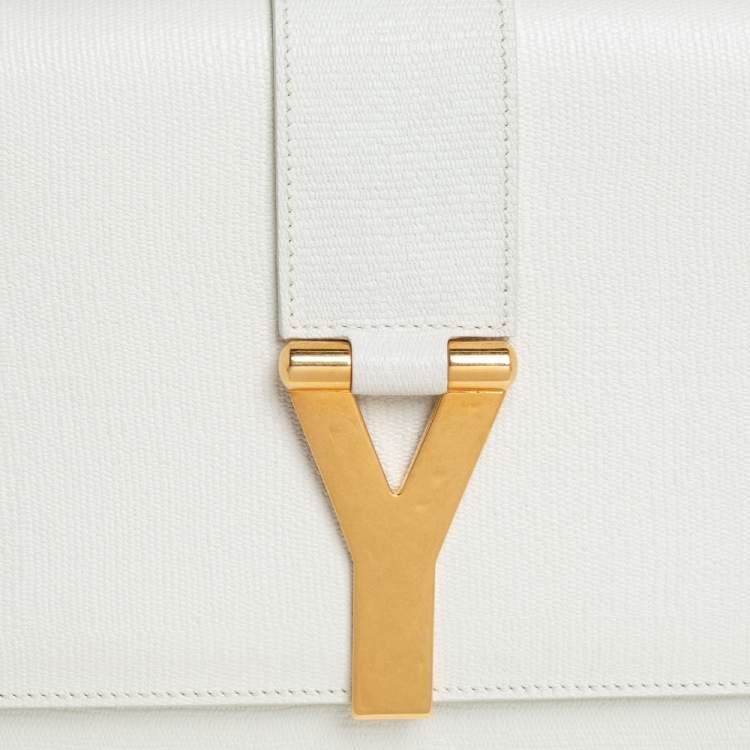 Pre Owned Saint Laurent White Leather Y-Ligne Clutch