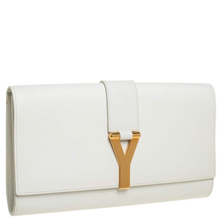 Pre Owned Saint Laurent White Leather Y-Ligne Clutch