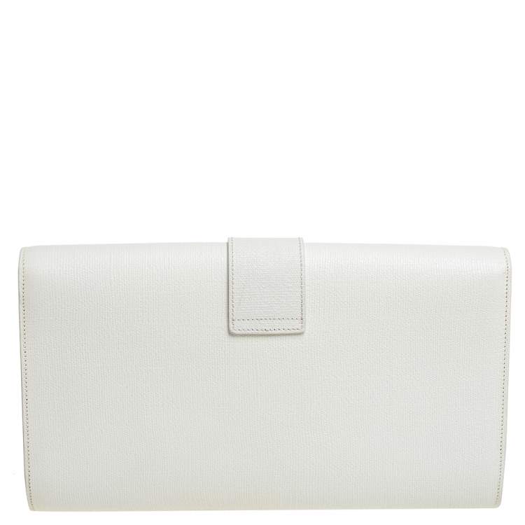Pre Owned Saint Laurent White Leather Y-Ligne Clutch
