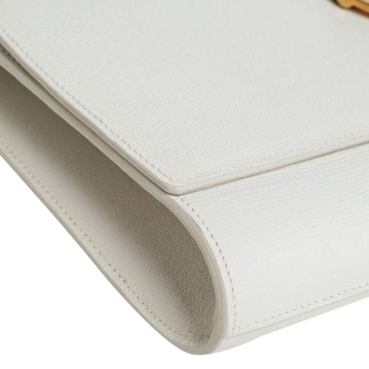Pre Owned Saint Laurent White Leather Y-Ligne Clutch