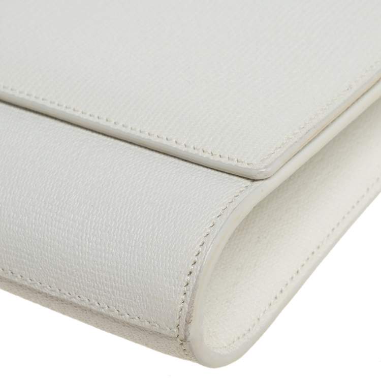 Pre Owned Saint Laurent White Leather Y-Ligne Clutch
