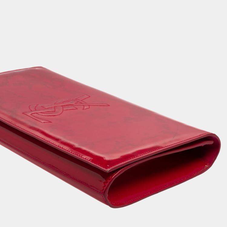 Pre Owned Yves Saint Laurent Pink Patent Leather Belle De Jour Flap Clutch