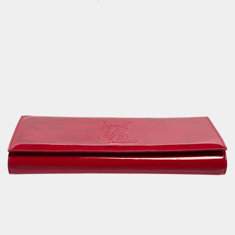 Pre Owned Yves Saint Laurent Pink Patent Leather Belle De Jour Flap Clutch