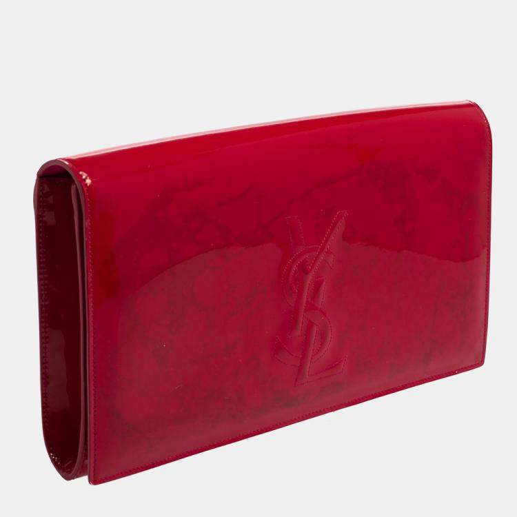 Pre Owned Yves Saint Laurent Pink Patent Leather Belle De Jour Flap Clutch