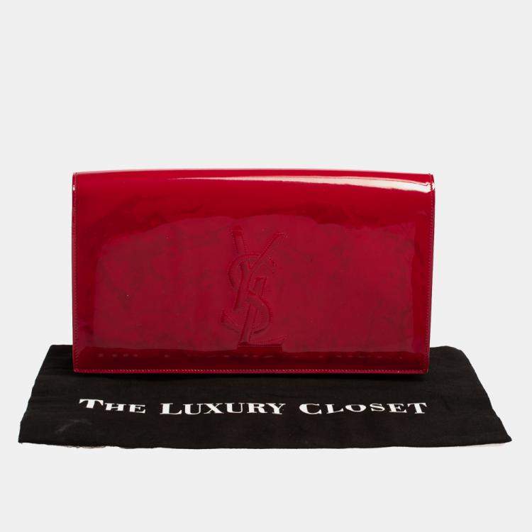 Pre Owned Yves Saint Laurent Pink Patent Leather Belle De Jour Flap Clutch