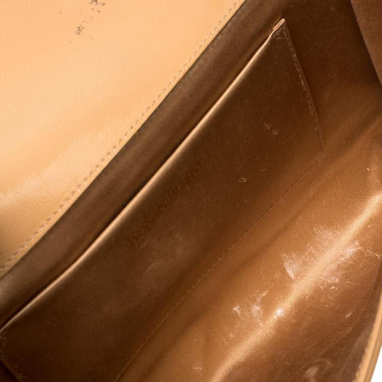 Pre Owned Yves Saint Laurent Beige Patent Leather Belle De Jour Flap Clutch