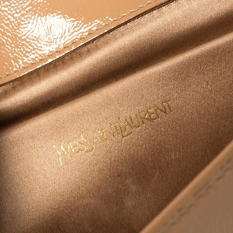 Pre Owned Yves Saint Laurent Beige Patent Leather Belle De Jour Flap Clutch