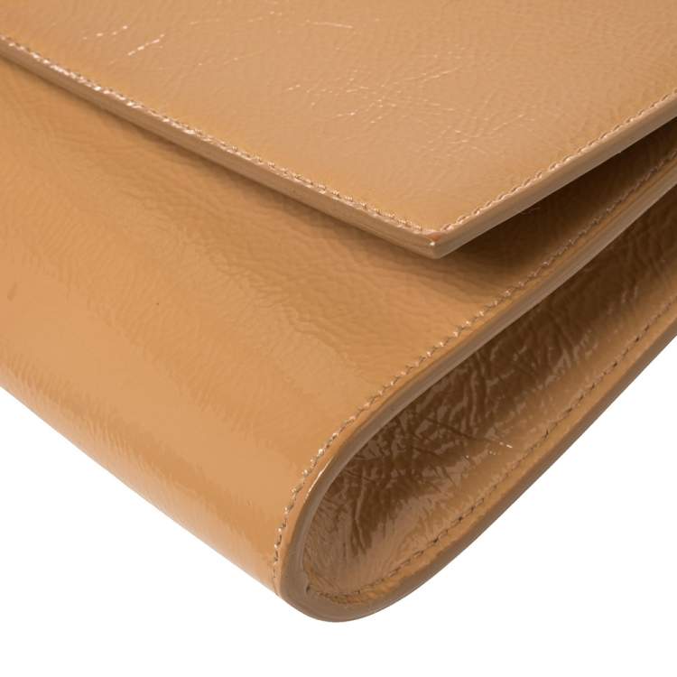 Pre Owned Yves Saint Laurent Beige Patent Leather Belle De Jour Flap Clutch