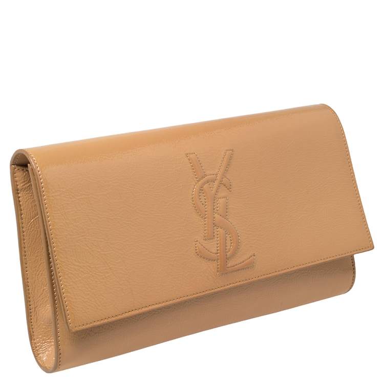 Pre Owned Yves Saint Laurent Beige Patent Leather Belle De Jour Flap Clutch