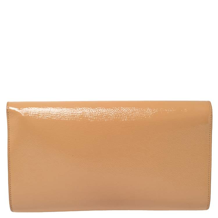 Pre Owned Yves Saint Laurent Beige Patent Leather Belle De Jour Flap Clutch