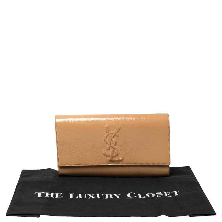 Pre Owned Yves Saint Laurent Beige Patent Leather Belle De Jour Flap Clutch