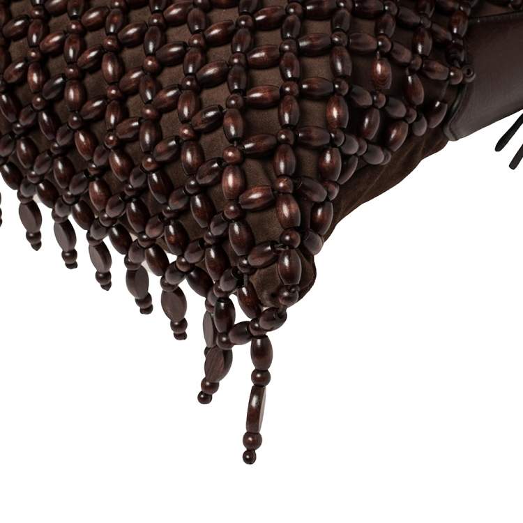 Pre Owned Yves Saint Laurent Mocha Brown Leather and Suede Beaded Fringed Shoulder Bag