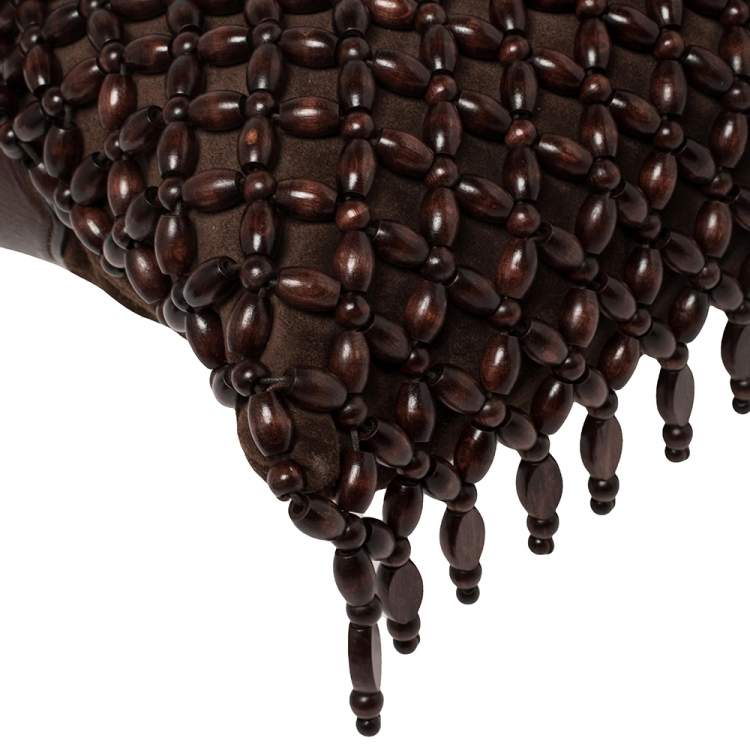 Pre Owned Yves Saint Laurent Mocha Brown Leather and Suede Beaded Fringed Shoulder Bag