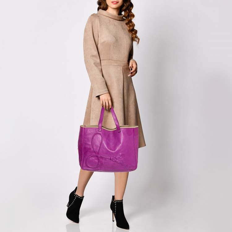 Yves Saint Laurent Purple Leather and Canvas Cabas Muse Two Tote