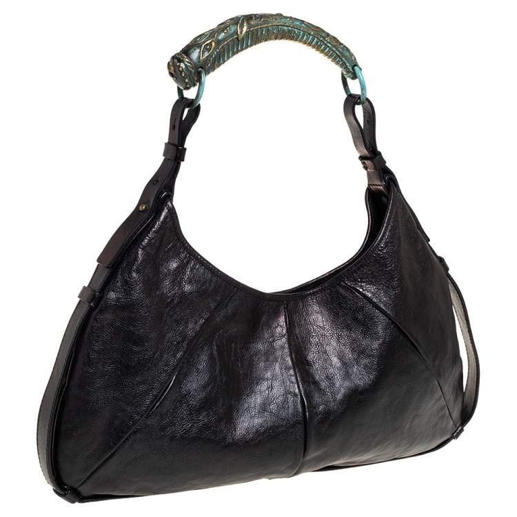 Pre Owned Yves Saint Laurent Black Leather Mombasa Hobo