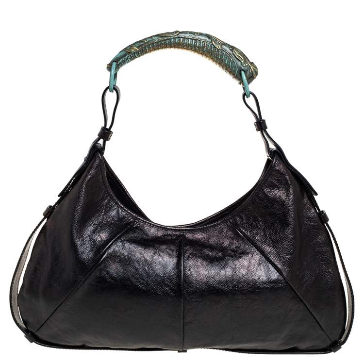 Pre Owned Yves Saint Laurent Black Leather Mombasa Hobo