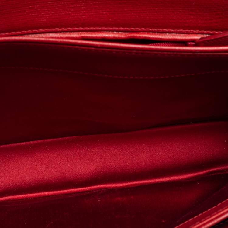 Pre Owned Yves Saint Laurent Red Textured Leather Medium Chyc Flap Bag  