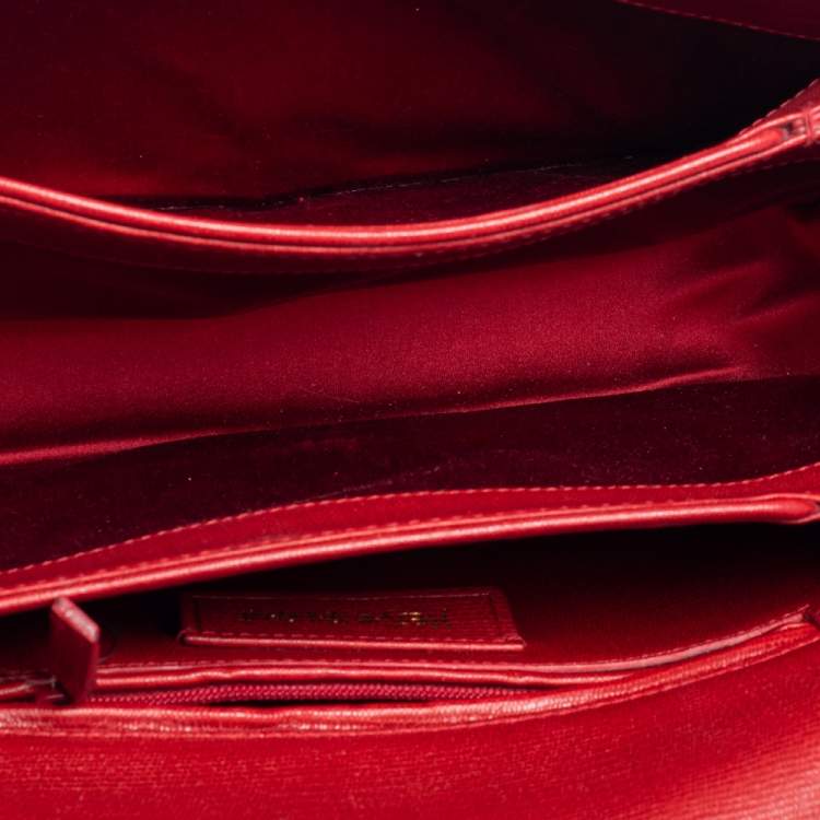 Pre Owned Yves Saint Laurent Red Textured Leather Medium Chyc Flap Bag  