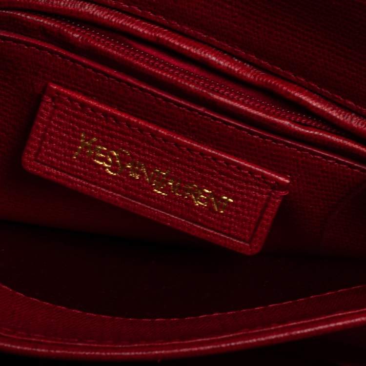 Pre Owned Yves Saint Laurent Red Textured Leather Medium Chyc Flap Bag  
