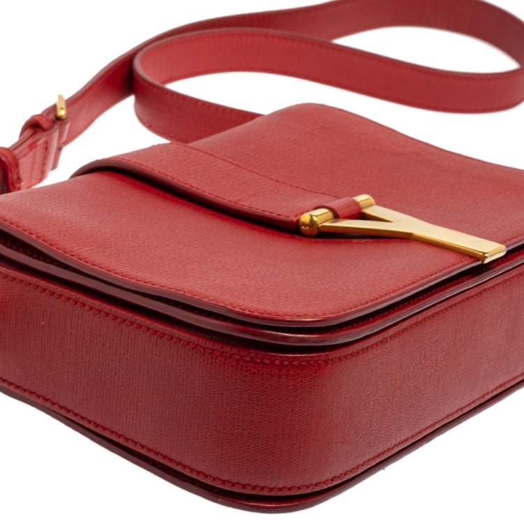 Pre Owned Yves Saint Laurent Red Textured Leather Medium Chyc Flap Bag  