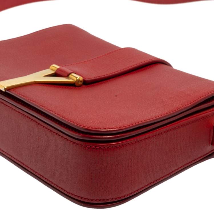 Pre Owned Yves Saint Laurent Red Textured Leather Medium Chyc Flap Bag  