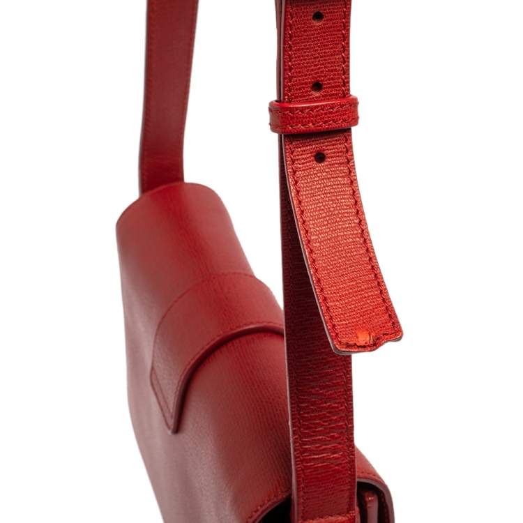 Pre Owned Yves Saint Laurent Red Textured Leather Medium Chyc Flap Bag  