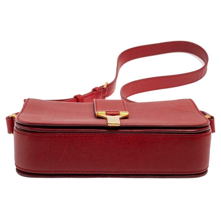 Pre Owned Yves Saint Laurent Red Textured Leather Medium Chyc Flap Bag  