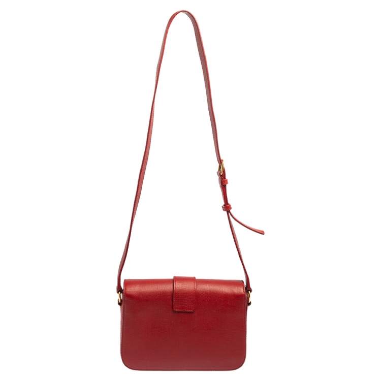 Pre Owned Yves Saint Laurent Red Textured Leather Medium Chyc Flap Bag  