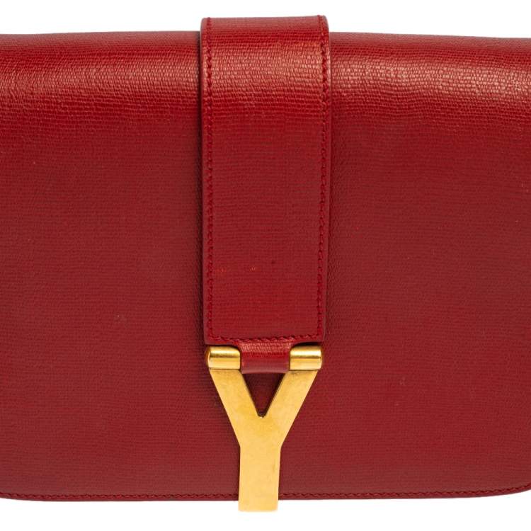 Pre Owned Yves Saint Laurent Red Textured Leather Medium Chyc Flap Bag  