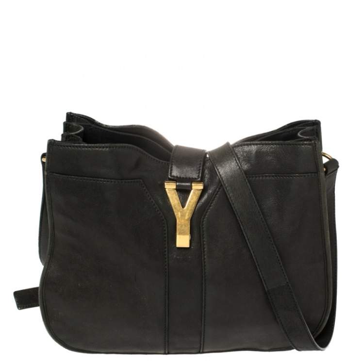 SAINT LAURENT Leather Medium Cabas Chyc Shoulder Bag Black 47693