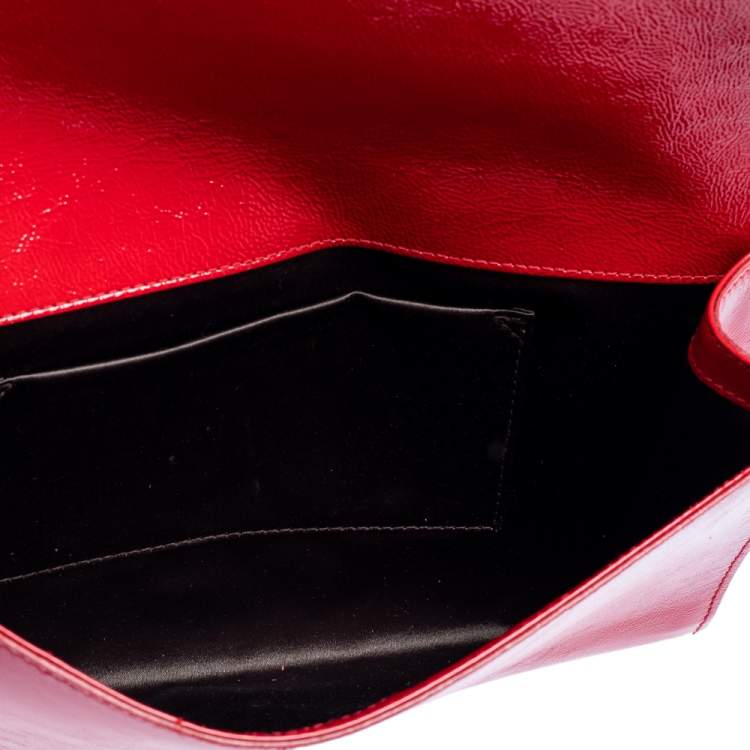 Pre Owned Yves Saint Laurent Red Patent Leather Belle De Jour Flap Clutch