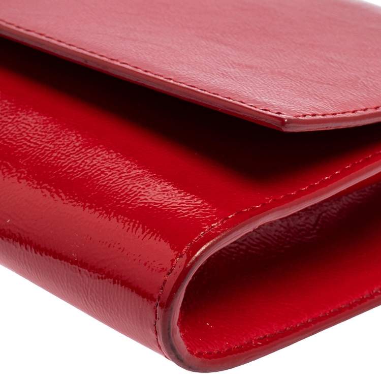 Pre Owned Yves Saint Laurent Red Patent Leather Belle De Jour Flap Clutch