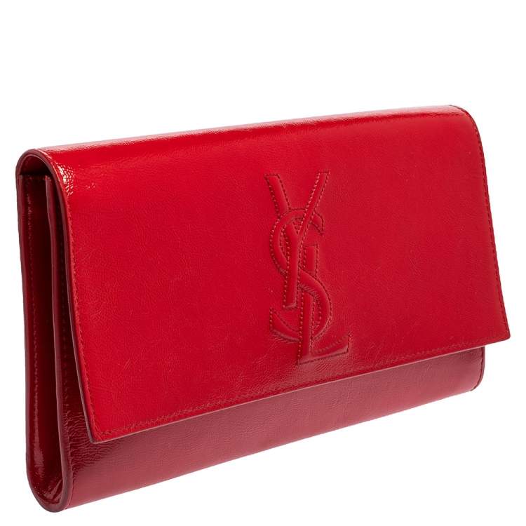 Pre Owned Yves Saint Laurent Red Patent Leather Belle De Jour Flap Clutch