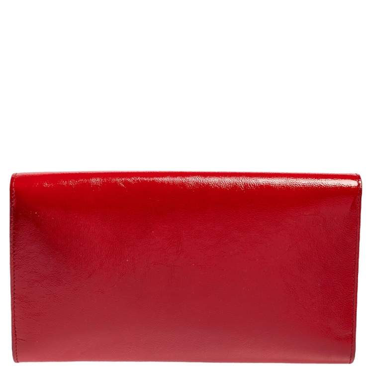 Pre Owned Yves Saint Laurent Red Patent Leather Belle De Jour Flap Clutch