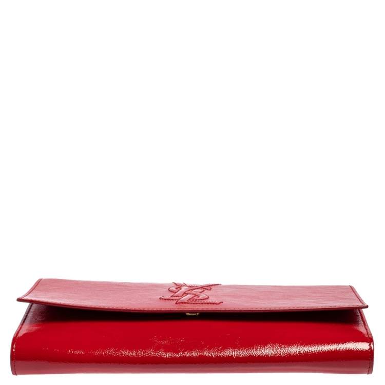 Pre Owned Yves Saint Laurent Red Patent Leather Belle De Jour Flap Clutch