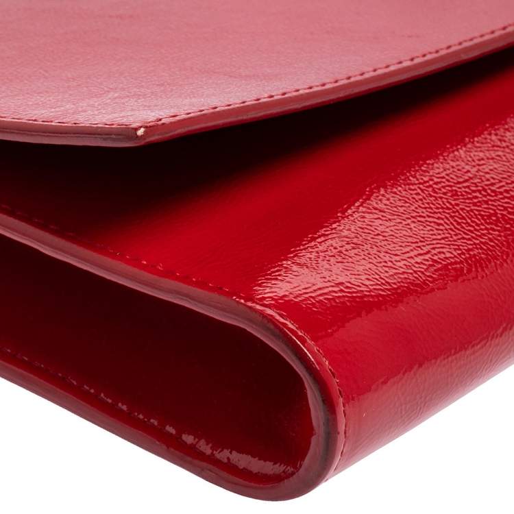 Pre Owned Yves Saint Laurent Red Patent Leather Belle De Jour Flap Clutch