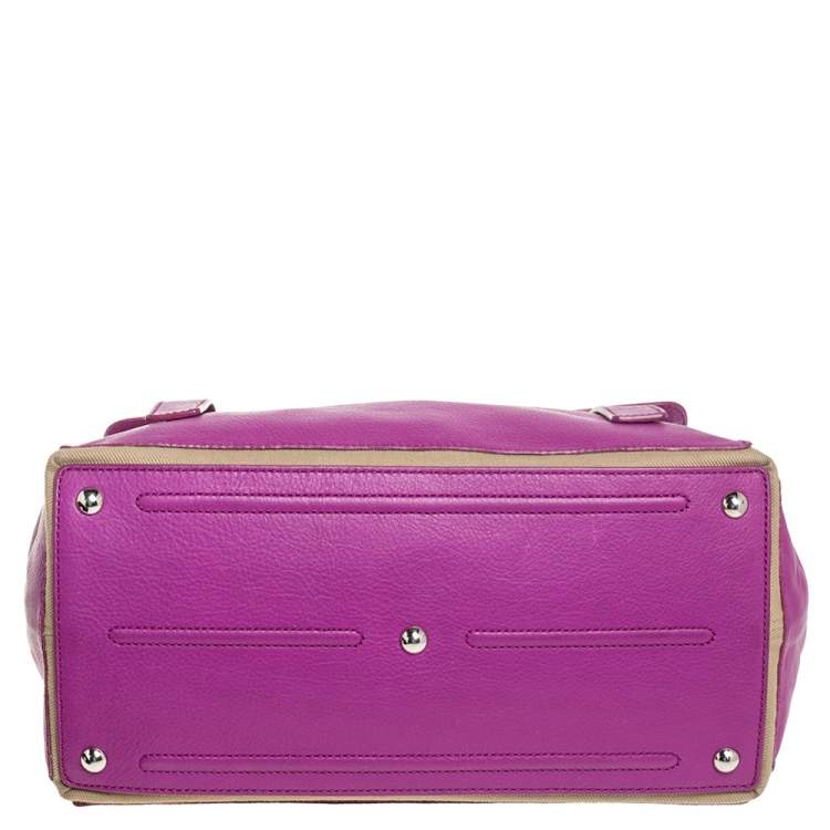 Pre Owned Yves Saint Laurent Magenta Leather and Canvas Muse Two Satchel
