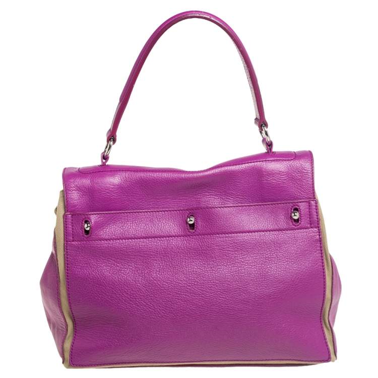 Pre Owned Yves Saint Laurent Magenta Leather and Canvas Muse Two Satchel