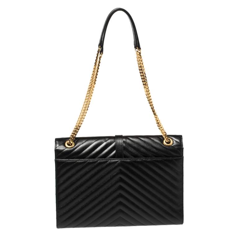 Pre Owned Saint Laurent Black Matelassé Leather Large Cassandre Flap Bag