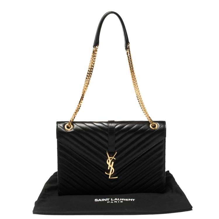 Pre Owned Saint Laurent Black Matelassé Leather Large Cassandre Flap Bag
