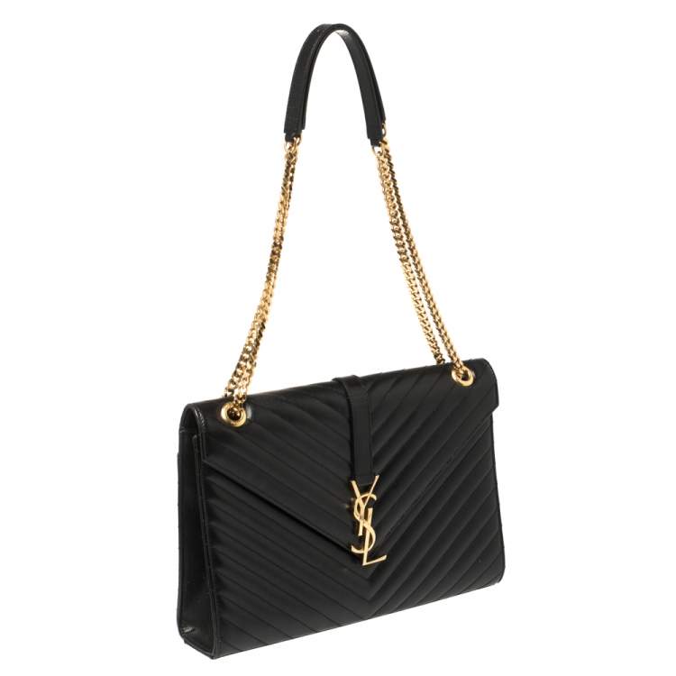 Pre Owned Saint Laurent Black Matelassé Leather Large Cassandre Flap Bag