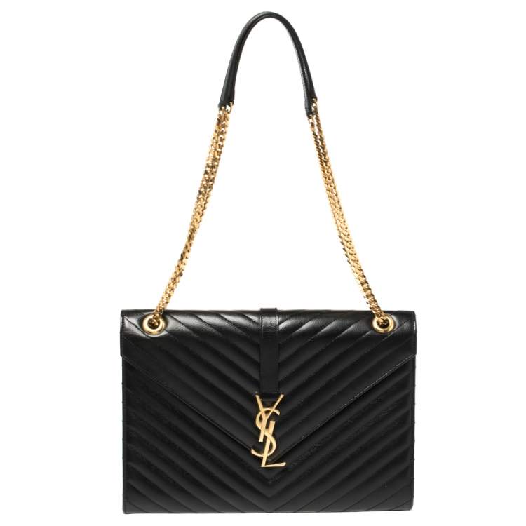 Pre Owned Saint Laurent Black Matelassé Leather Large Cassandre Flap Bag