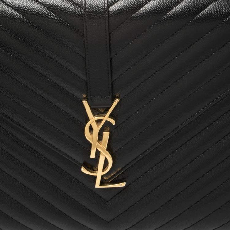 Pre Owned Saint Laurent Black Matelassé Leather Large Cassandre Flap Bag